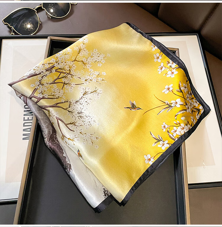 GLO-STORY Silk Scarf for Women, 53cm Mulberry Silk Small Square Scarf, French Vintage Versatile Neck Scarf, Gift Box Set WSJ334001 14