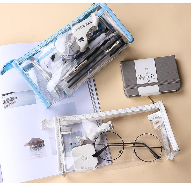 Wengu [Exam Essential] Transparent Pencil Case, Large Capacity High-Quality Stationery Bag for Primary And Secondary School Students, Graduation Gift for College Boys And Girls, Exam-Specific WGBD001 Sky Blue 15