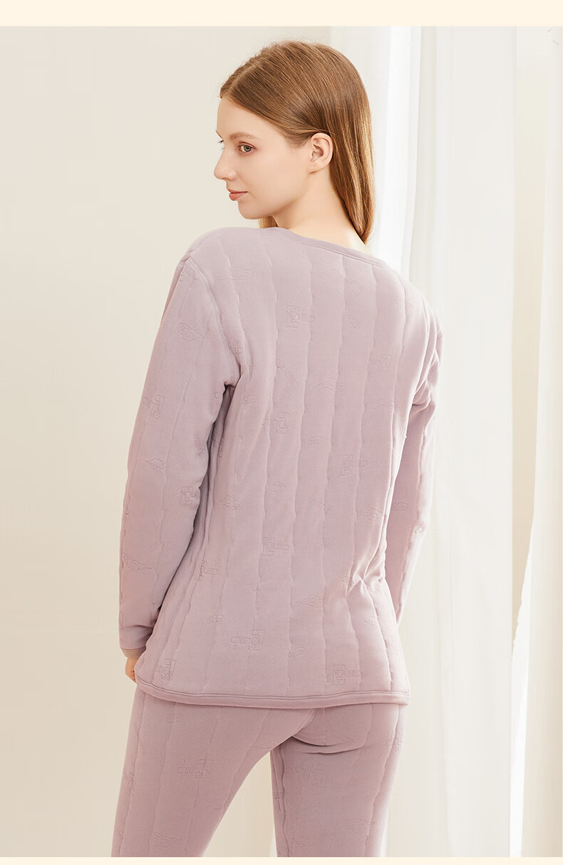 MiiOW [100% Wool Filling] Women's Thermal Underwear Set, Fleece-Lined Thickened Autumn Top And Bottom, Cold-Resistant Couple's Winter Wear 25