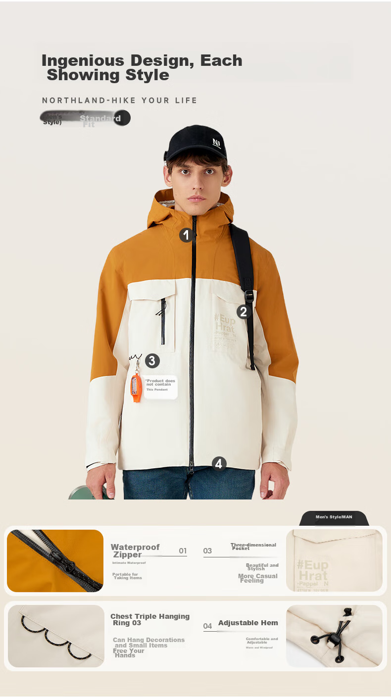 NORTHLAND [Huyanglin 2.0] Men's Water-Repellent And Windproof Three-In Jacket, Hiking And Mountaineering Two-Piece Set 14