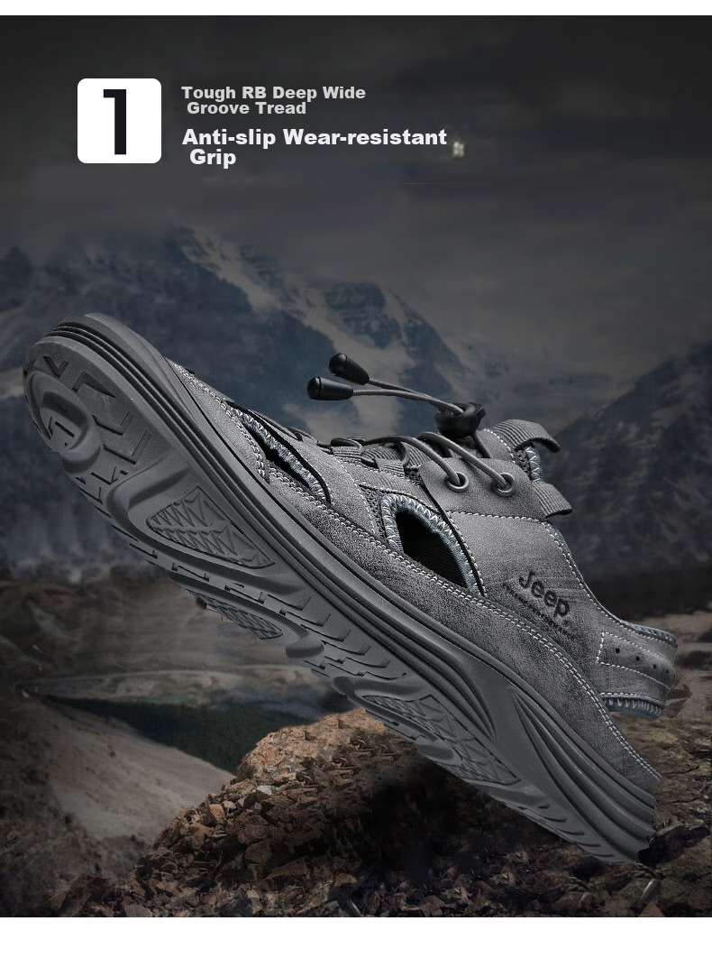 JEEP Men's Sandals, Outdoor Breathable Beach Shoes, Closed-Toe Water Shoes, Non-Slip Wear-Resistant River Tracing Shoes, Sports Casual Shoes 6