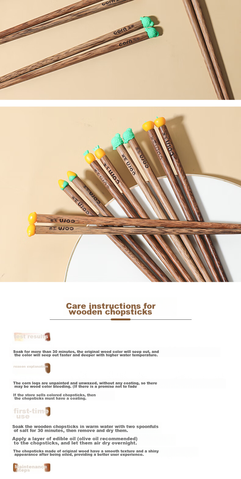 CORN Chicken Wing Wood Children's Chopsticks, Household Solid Wood Baby Training Chopsticks, Cute Cartoon Fruit-Shaped Wooden Chopsticks for Kids 11