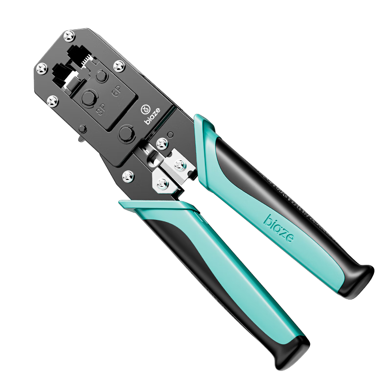 BIAZE Network Cable Crimper, Wire Stripper, 6P/8P RJ45 Dual-Use Multifunctional Tool with Blade, Labor-Saving Ratchet Spring Wire Stripper, Professional Category 6 Connector Pliers