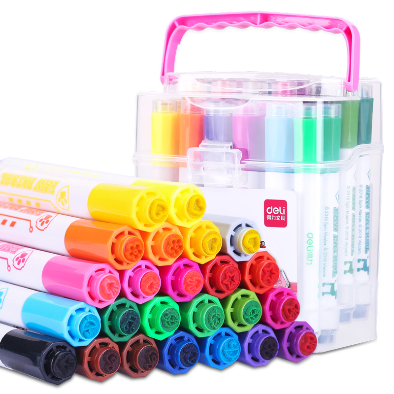 Deli 24-Color Easy-To Watercolor Pens with Stamp Tips, Paw Patrol, Washable Student Children's Drawing Pens, Graffiti Painting Pens, Back-To Princess Pink Gift, Graduation Present