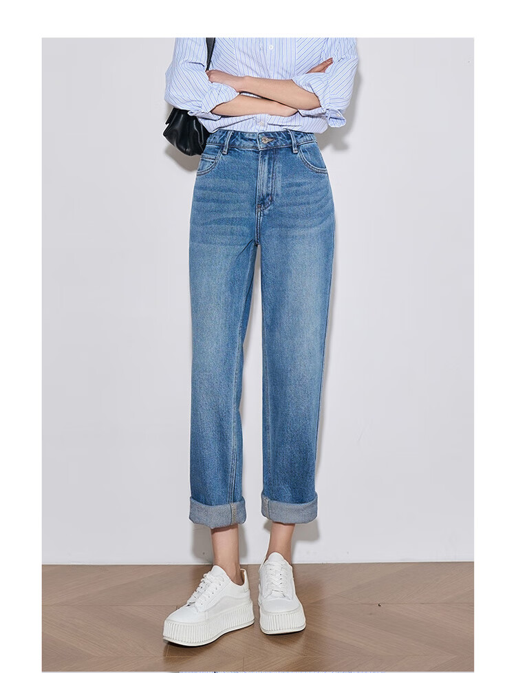 Oulain Women's Jeans, Loose-Fitting Casual Nine-Point Pants for Commuting, Suitable for Spring, Summer And Autumn, Denim Blue, Size L 15