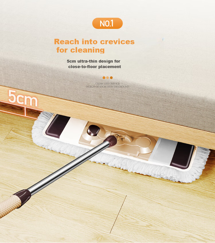 Baijiahaoshi Flat Mop, 65cm Large Cloth Size, Household Dust Pusher, Bathroom Wooden Floor Mop Handle, Absorbent Floor Cloth, Mop Cloth 5