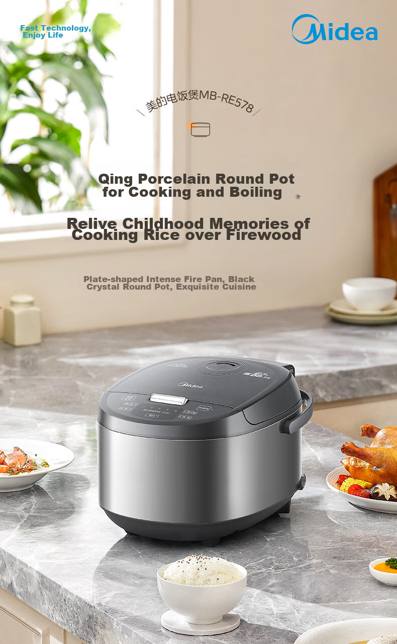 Midea Rice Cooker, 4L Capacity for Home Use, 1.5mm Round Inner Pot, 760W Butterfly-Shaped Intense Heat Plate, Metal Body, Rice Cooker MB-RE478 [ZMD Peace of Mind Series] 1