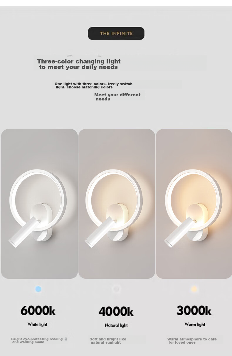 Dengling Wall Lamp, Full Spectrum Eye Protection LED, Bedroom Bedside Reading Light, Rotating with Spotlight, Modern Minimalist Lighting Fixture 8