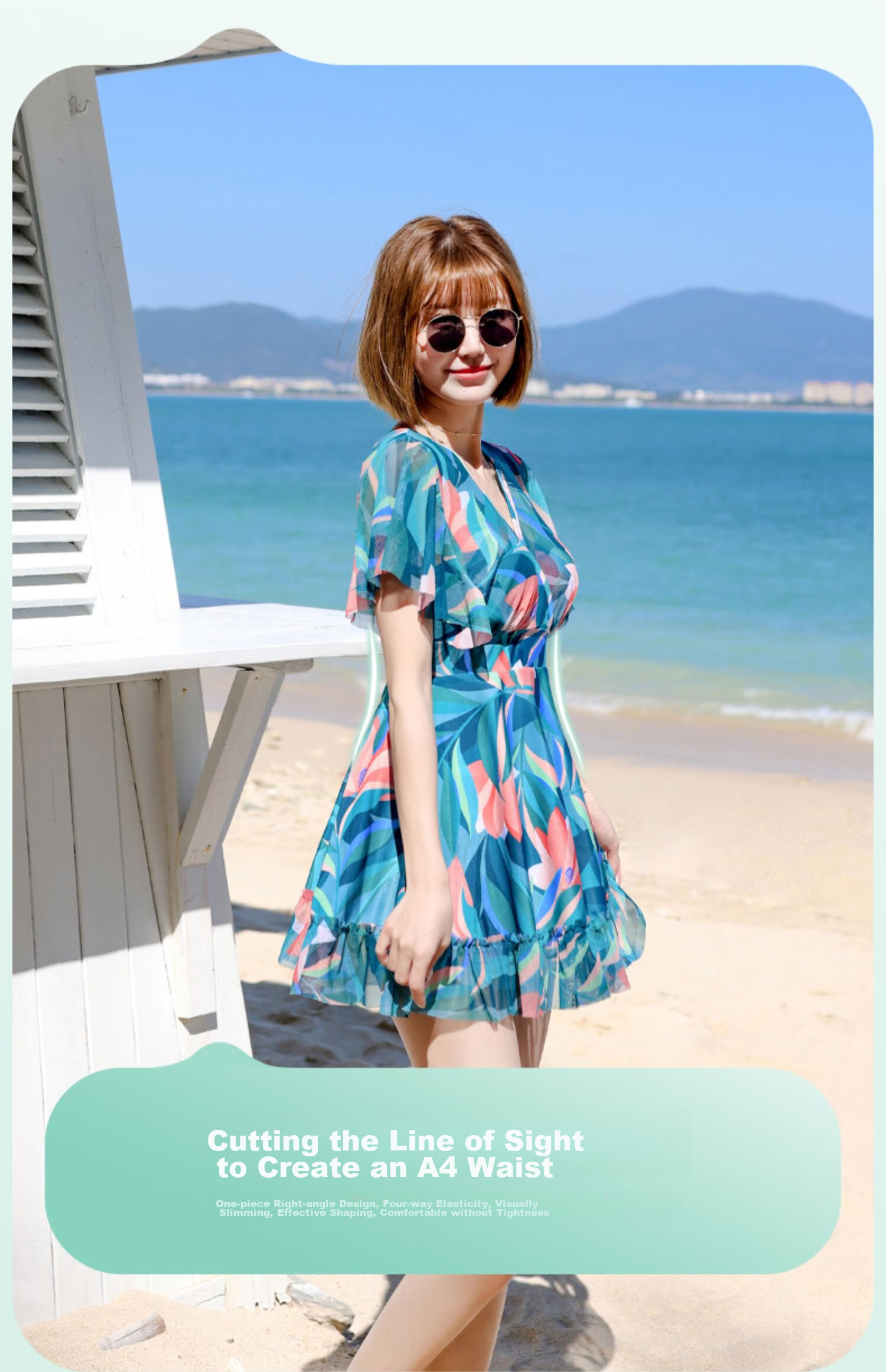 Yifu Women's Conservative Slimming Swimsuit, Fashionable Plus-Size One-Piece Dress Style Swimwear for Curvy Women, Slimming Effect, Suitable for Beach And Hot Springs 9