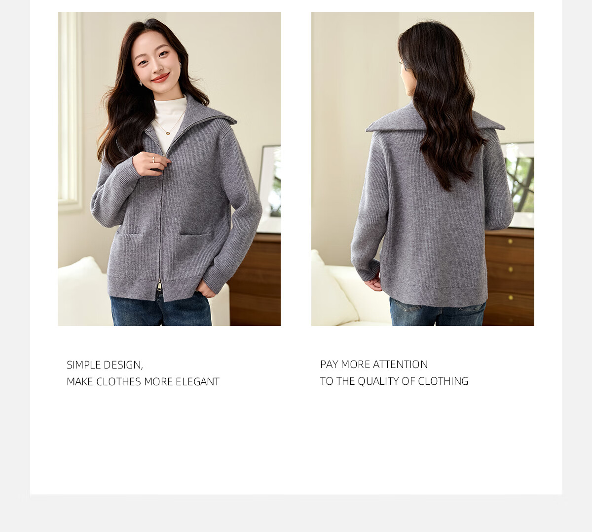 PinCai Women's Knitted Cardigan Autumn Winter Double Zipper Thickened Lapel Sweater Jacket P144Z9019 6