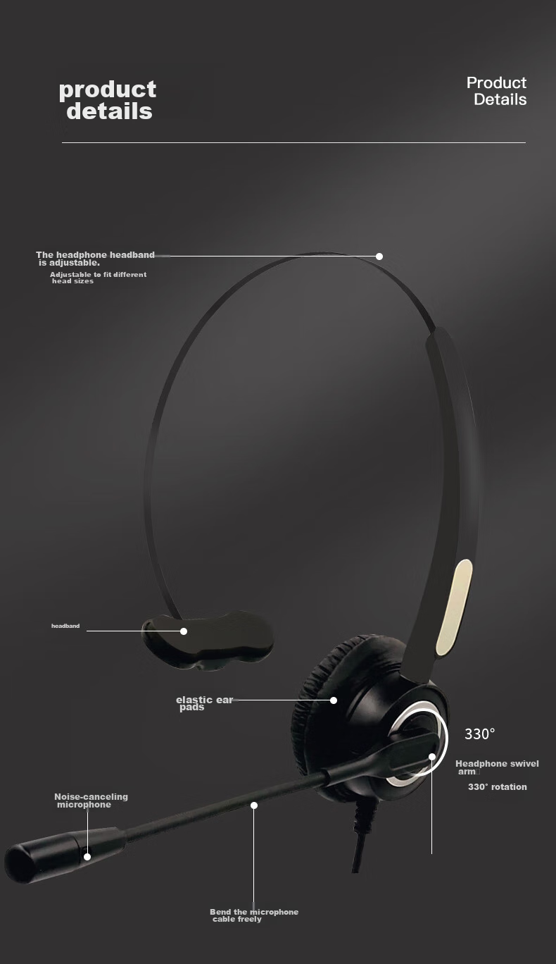 Yijiatong Single-Ear Headset Y500-RJ9 Crystal Connector, Over-Ear Headset/customer Service Headset/noise-Cancelling Headphones/sales Call Headset/business/education Direct Connection Telephone 11