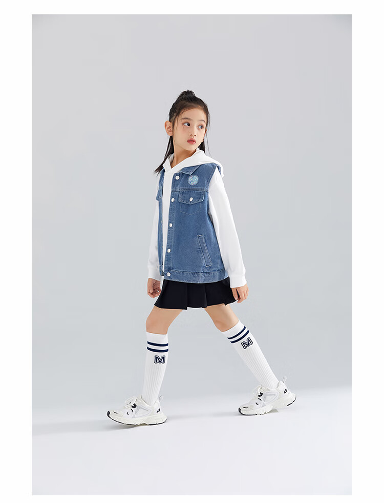 QQ DUCK Children's Denim Jacket Girls Casual Vest Sleeveless Top Versatile Waistcoat Blue; 140 7