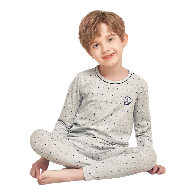 YING BO LUN Children's Thermal Underwear Autumn Clothing Set, Pure Cotton Sweater, School Uniform for Older Kids, Essential Item, 85457 Flax Gray, Size 140