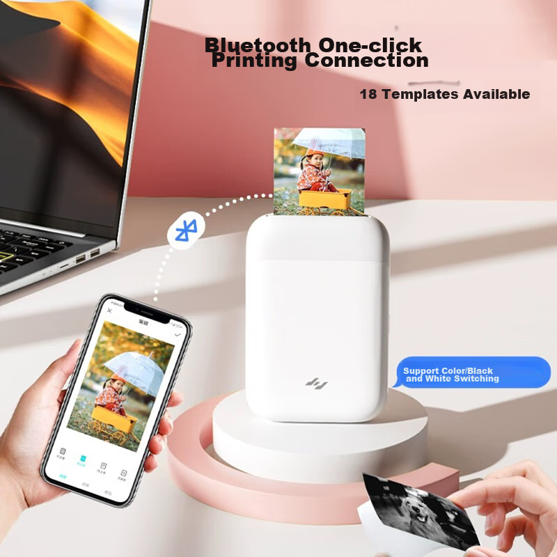 Jiyin Pocket Photo Printer Mobile Instant Camera AR Video Voice Wireless Bluetooth Home Portable Inkless Photo Printer Cloud White ZPP110 Holiday Gift