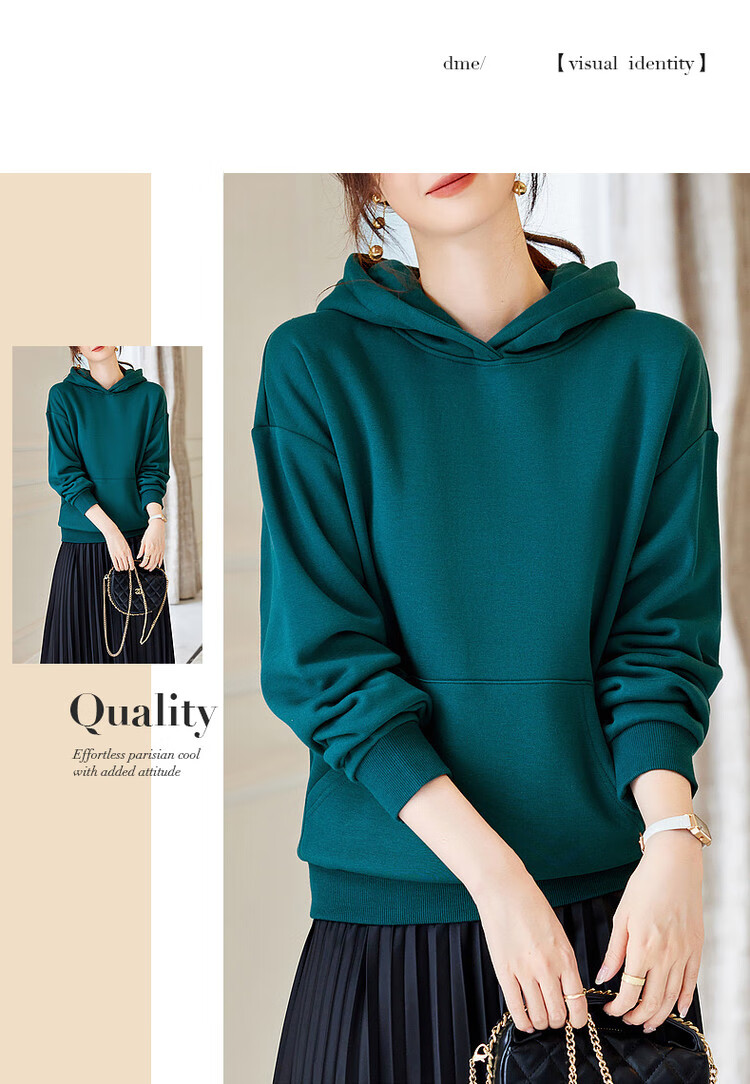Dme [Hooded Commuter] Winter Fashion Fleece-Lined Drop Shoulder Long Sleeve Pocket Commuter Sweatshirt for Women, Linen Gray, M 17