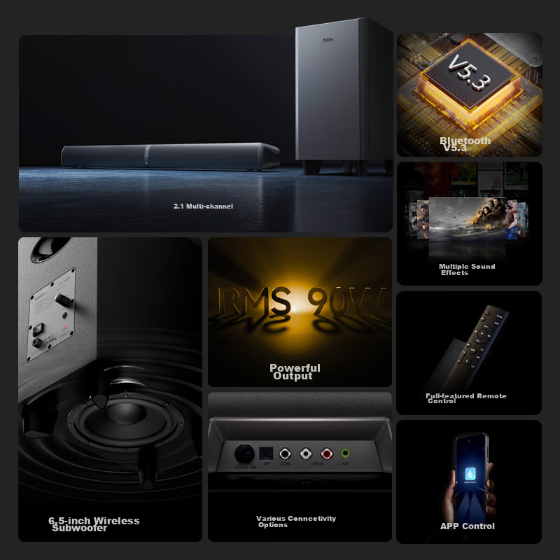 EDIFIER B2SW Professional TV Sound System, Immersive Home Theater, Wireless Bluetooth Soundbar, High-Power Wireless Subwoofer