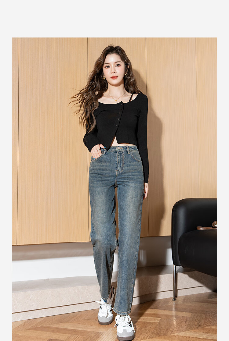 TonLion 2025 Women's Vintage Slim-Fit Straight-Leg Jeans, Vintage Blue, Size 25 2