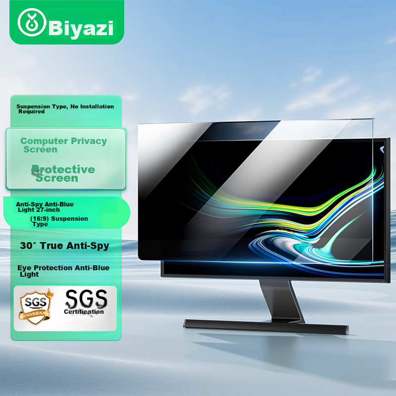 BIAZE Computer Privacy Screen Protector, Monitor Anti-Glare Film, Desktop Computer Screen Anti-Blue Light Eye Protection Privacy Film, Acrylic Hanging Type, 27 Inches, 16:9