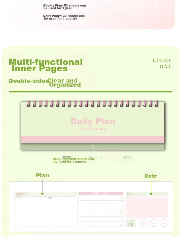 Sannianerban Desktop Daily Planner, Study Planner, High-Quality Office Work Log, Schedule, Self-Discipline Check-In Book, Record Book - Blue Star Weekly Pla 3