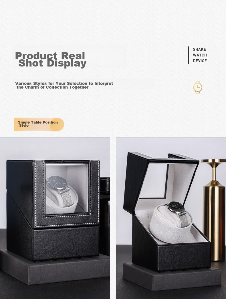 DUOJINJIANG Dual-Position Anti-Magnetic Silent Watch Winder, Leather Strap Interior Imported Core Watch, Moisture-Proof Storage Box, AI Intelligent Watch Care Device 10