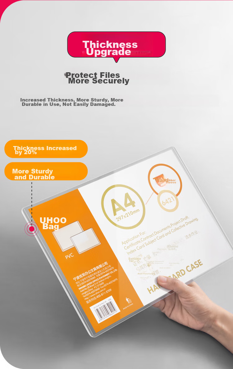 UHOO A4 PVC Hard Plastic Cover, Pack of 10, Transparent Display Card Holder File Protector Sleeve, 6421 1