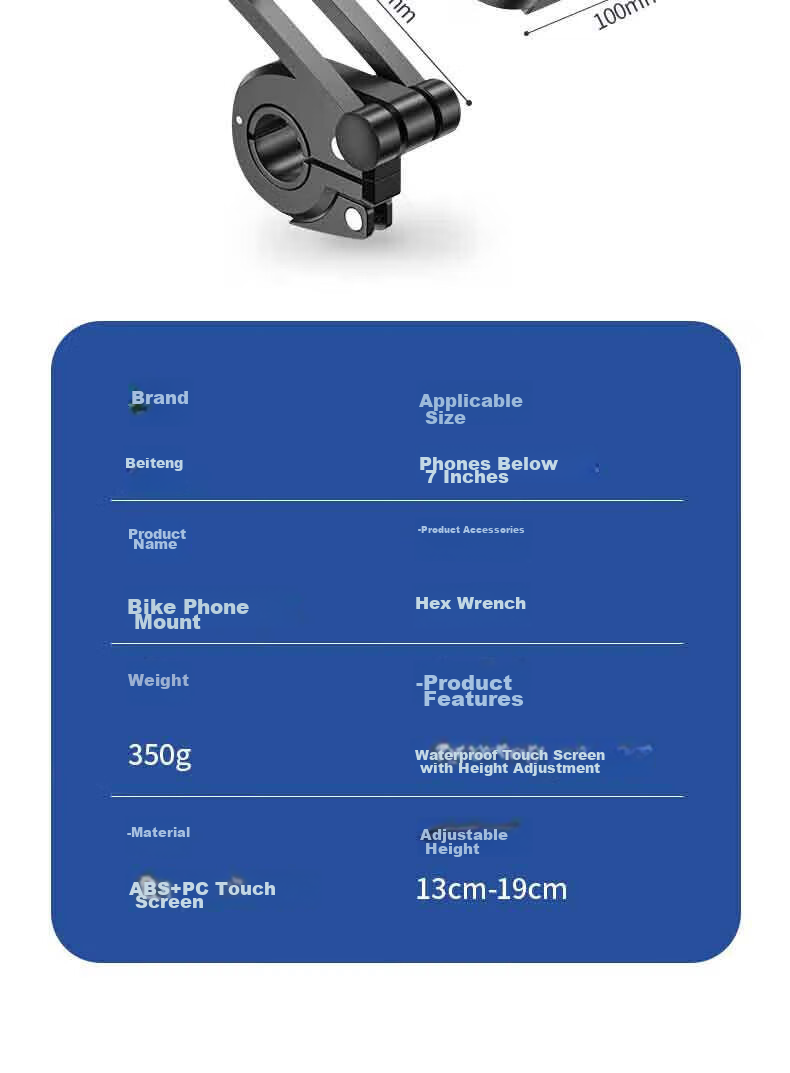 Beiteng Motorcycle Phone Holder, Electric Bike Motorcycle Bicycle Sealed Sensitive 360° Adjustable Handlebar Waterproof 38