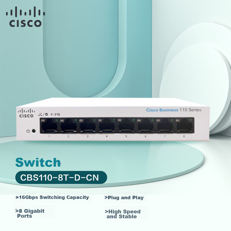 CISCO Switch, Gigabit 8-Port Switch, Gigabit Enterprise Switch CBS110-8T Ethernet Switch