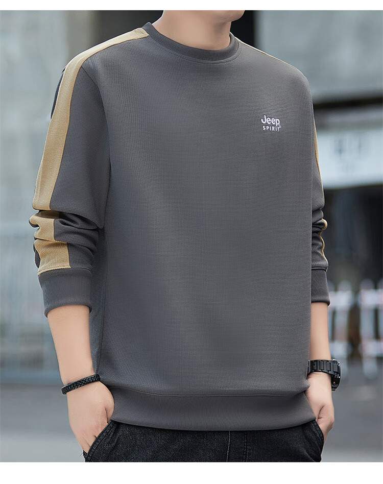 JEEP SPIRIT Men's Waffle Knit Long-Sleeve T-Shirt, Loose Casual Trendy Men's Top for Spring And Autum 6