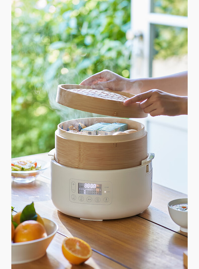 Olayks Steamer Bamboo And Wood Steaming Pot Electric Steamer Multi-Functional Breakfast Machine for Home Use Quick Heating No-Drip Timer Adjustable Temperature Upgrade Version 2-Layer 16