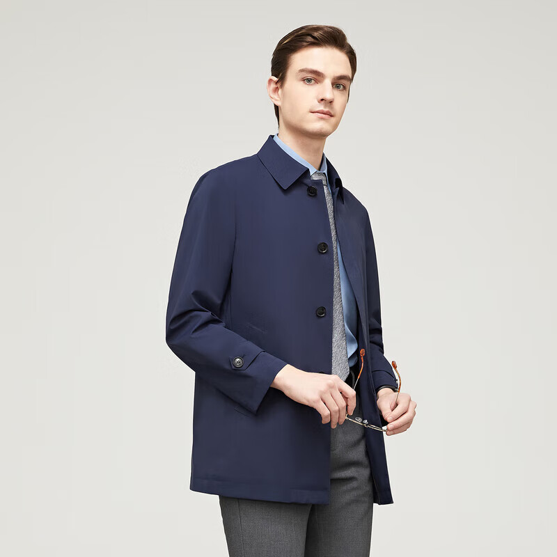 YOUNGOR YOUNGOR Men's Trench Coat, Spring Business Casual Single Trench Coat for Young Men, Navy Blue, 175/96A