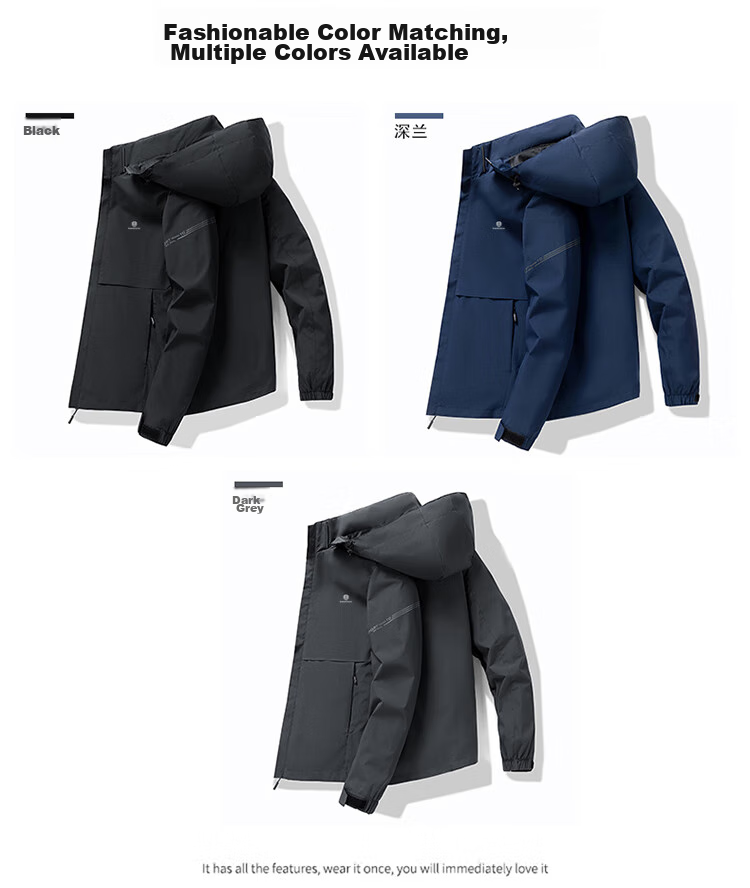 ROMON Men's Trendy Spring Hooded Jacket, Breathable Casual Business Coat for Young Professionals, E29 Black 3XL 3