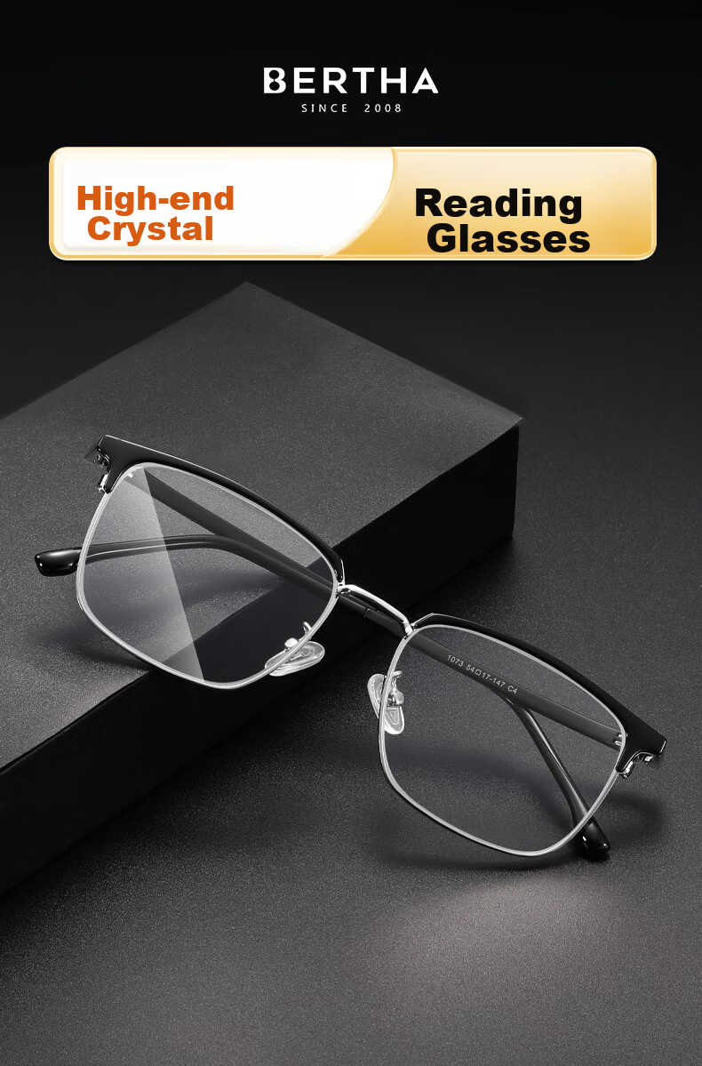 Bertha East China Sea Natural Crystal Lens Brand Reading Glasses for Men, Stone Eyeglasses, High-End Clear Anti-Scratch Wear-Resistant, Gift for Father 16