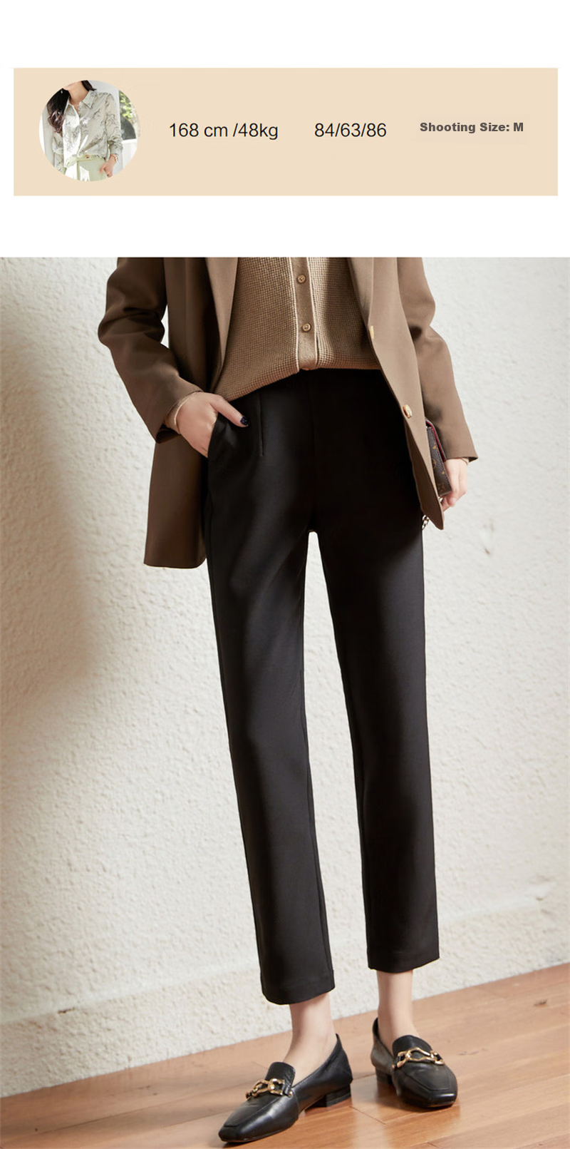 Dme Cropped Pants for Spring And Autumn, New Straight-Leg Suit Pants with Fake Pockets, Casual Trousers for Women, Khaki, S 45