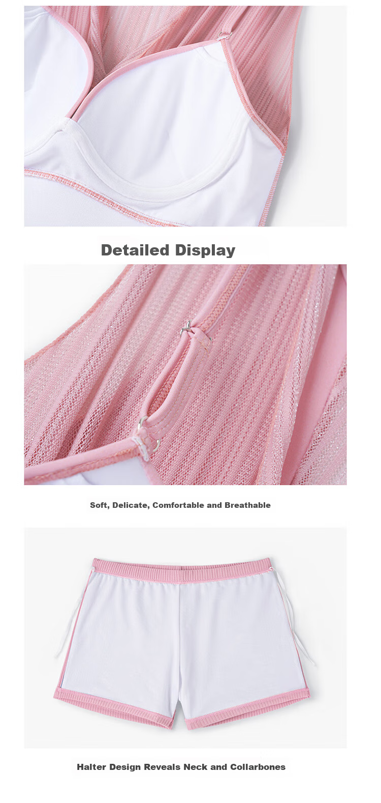 F.DYRAA Women's Swimsuit, Hot Spring Belly-Covering Slimming One-Piece Dress, Summer Swimwear, Breathable Swimming Four-Piece Set, 11028 Pink 2XL 15