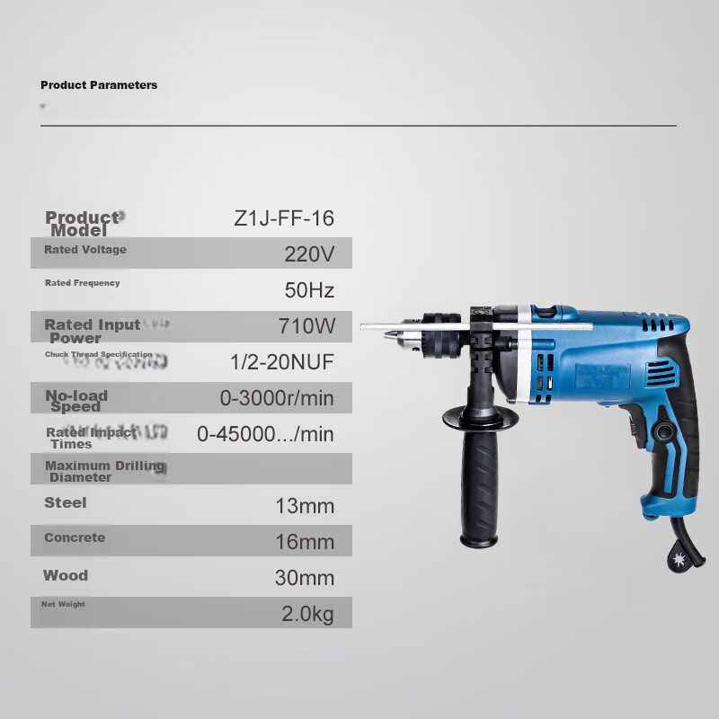 Dongcheng 710W Impact Drill, Household Electric Hand Drill, Corded Power Tool, Multi-Functional Electric Drill Z1J-FF