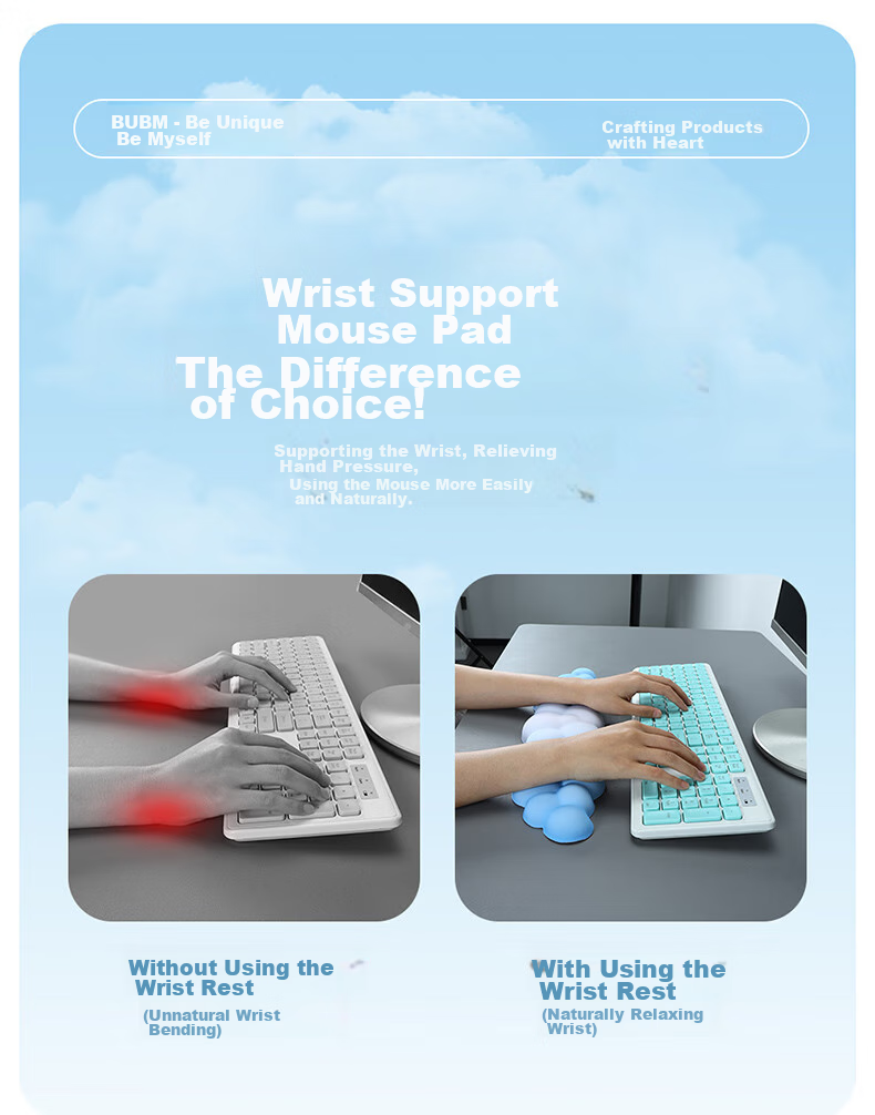 BUBM Wrist Rest Keyboard Hand Support Memory Foam Mouse Pad, Women's Mouse Hand Rest Wrist Support Gaming Pad Comfortable Cloth Surface Cute Non-Slip Texture Ergonomic Wrist Rest for Men, Smog Blue + Purple 1