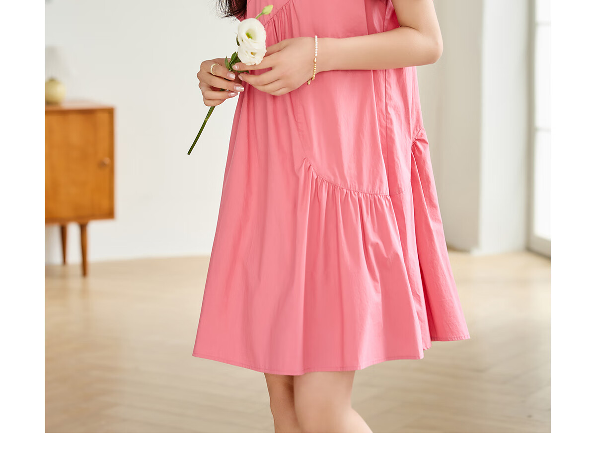 Taxiang Short-Sleeve Dress, Round Neck, Irregular Design, Loose Casual A-Line Skirt, Long Dress T143Q1357 5