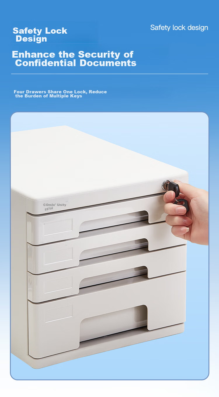 COMIX 4-Tier Desktop Storage Box File Cabinet Organizer Drawer A4 Plastic Handle Document Classification Storage Gray EB708 1