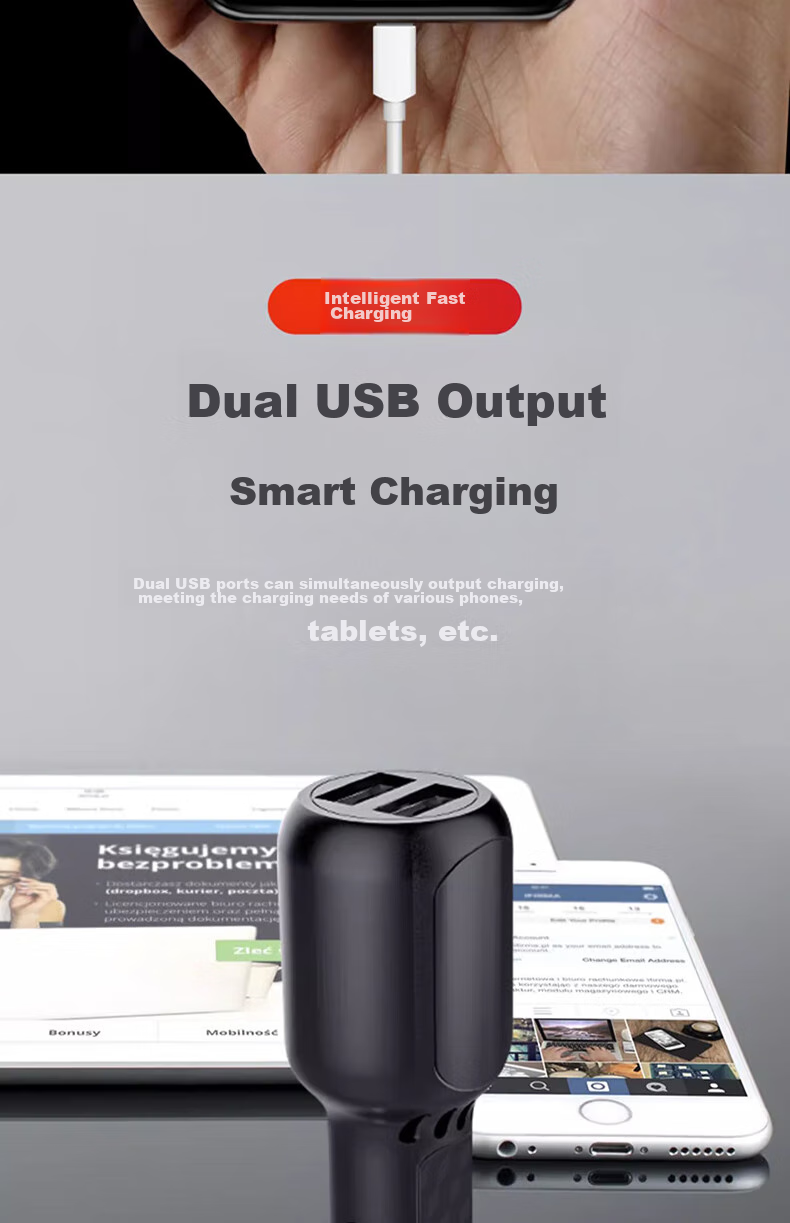 Meiyazhixing Car Charger, 3.5-Meter Cigarette Lighter Power Cord, Dash Cam Power Cable, Dual USB Ports, Digital Display 5