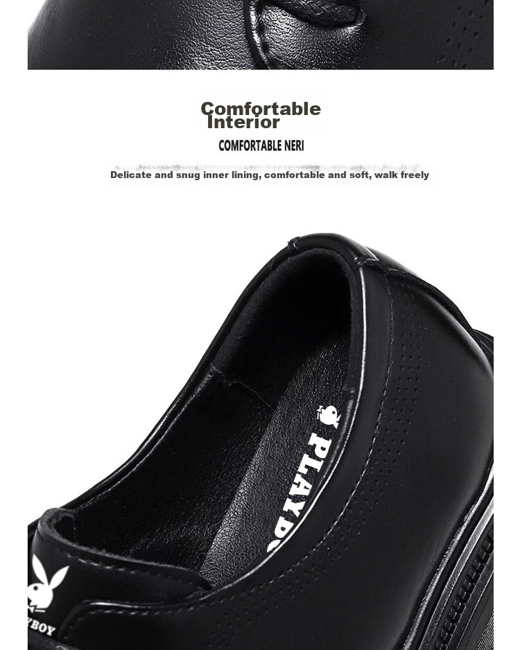 PLAYBOY Leather Shoes for Men, Spring/summer 2026 Formal Business Casual Shoes, Fashionable Lightweight Footwear for Men, Black, Size 39 8
