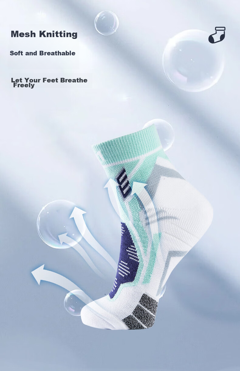 Taan Badminton Socks with Thick Terry Bottom, Men's Socks T528 White And Green Single/double Pack 3