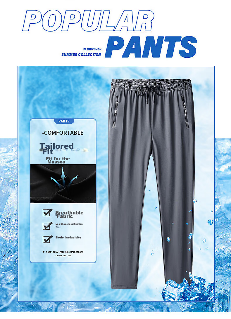 JEEP Casual Pants for Men, Summer Ice Silk Breathable Fashionable Versatile Men's Trousers, Gray, 3XL 4