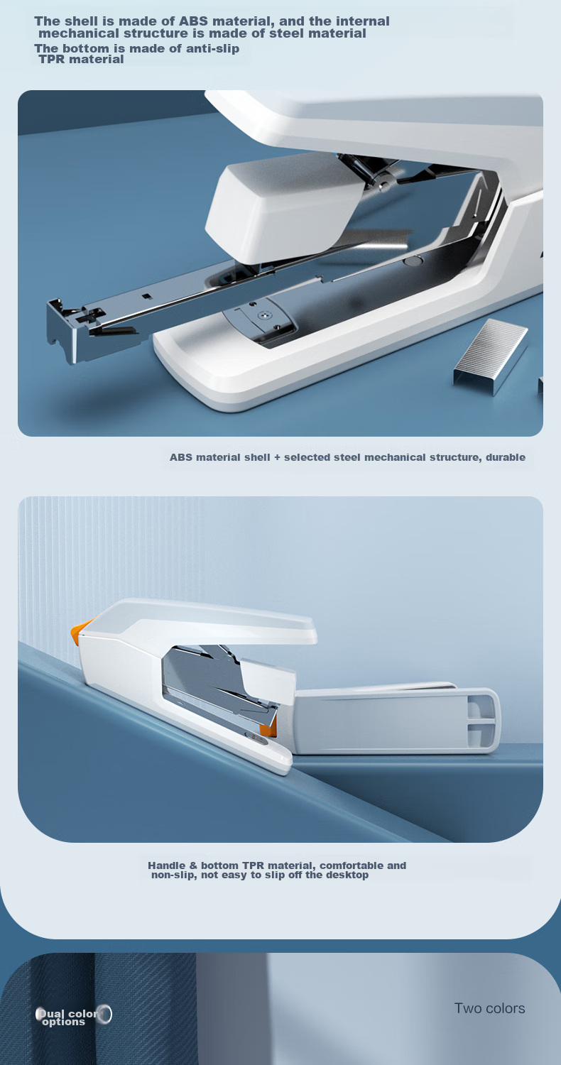 Deli Low-Force Stapler Medium Size Office Supplies Student-Specific Stationery Essential for Office Desktop, Compatible with 24/6 Staples, White 0371 4