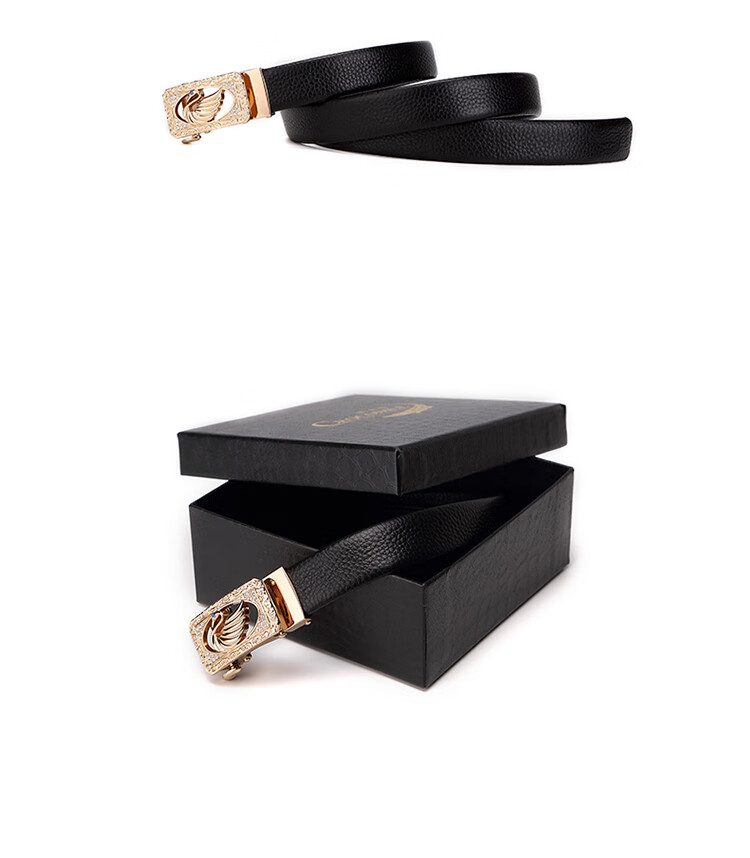CROCODILE Swan Crystal Diamond Fashion Women's Belt, Top-Grain Leather Waistband, Women's Trouser Belt, Birthday Gift, 2666 Black 13