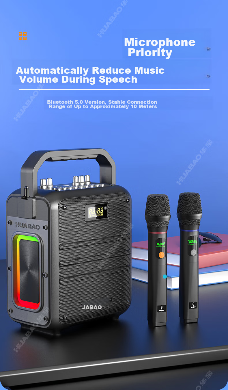 Huabao G13 Wireless Bluetooth Speaker with High Volume, High Power, Outdoor Camping, Square Dancing, Home Karaoke, Built-In Microphone, Subwoofer, Portable Handheld Speaker with Dual Microphones 1