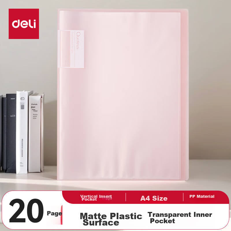 Deli A4/20-Page Document Folder with Pockets for Certificates, Pregnancy Check-Up Organizer, Prenatal Report Organizer, Sheet Music Folder for Elementary, Middle And High School Students 72457 Pink