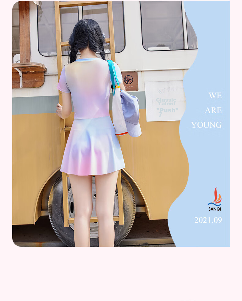 Sanqi One-Piece Swimsuit Dress for Women, Cute And Conservative New Style Swimwear for Middle School Girls, Suitable for Hot Springs And Swimming, Light Blue, Size M 11