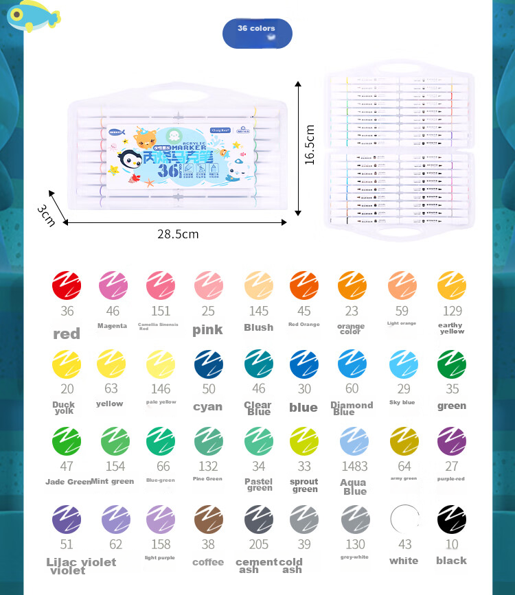 Zhonghua [Lowest Price Online] Zhonghua X Haodibao Xiaozongduo 48-Color Triangular Handle Single-Head Water-Based Acrylic Markers, Waterproof Children's Hand-Drawing Graffiti DIY Painting Gift Art Educatio 13