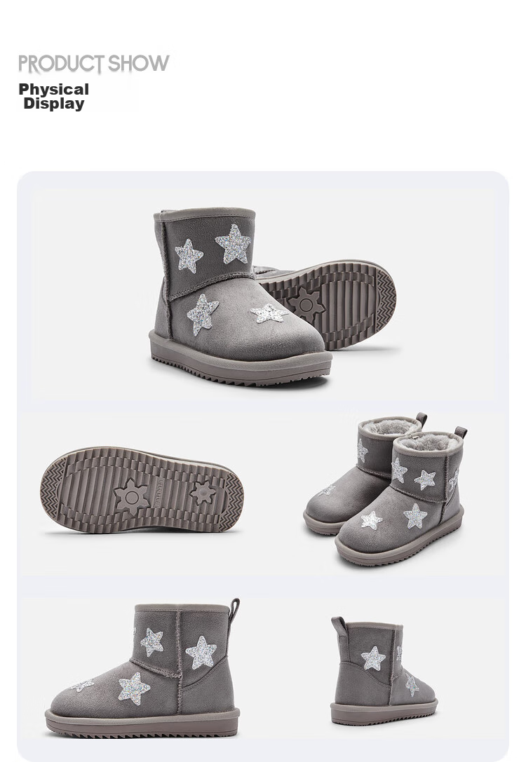 BALABALA Children's Snow Boots, Girls' Fleece-Lined Mid-Calf Boots, Winter Boots, Non-Slip Cotton Boots 19