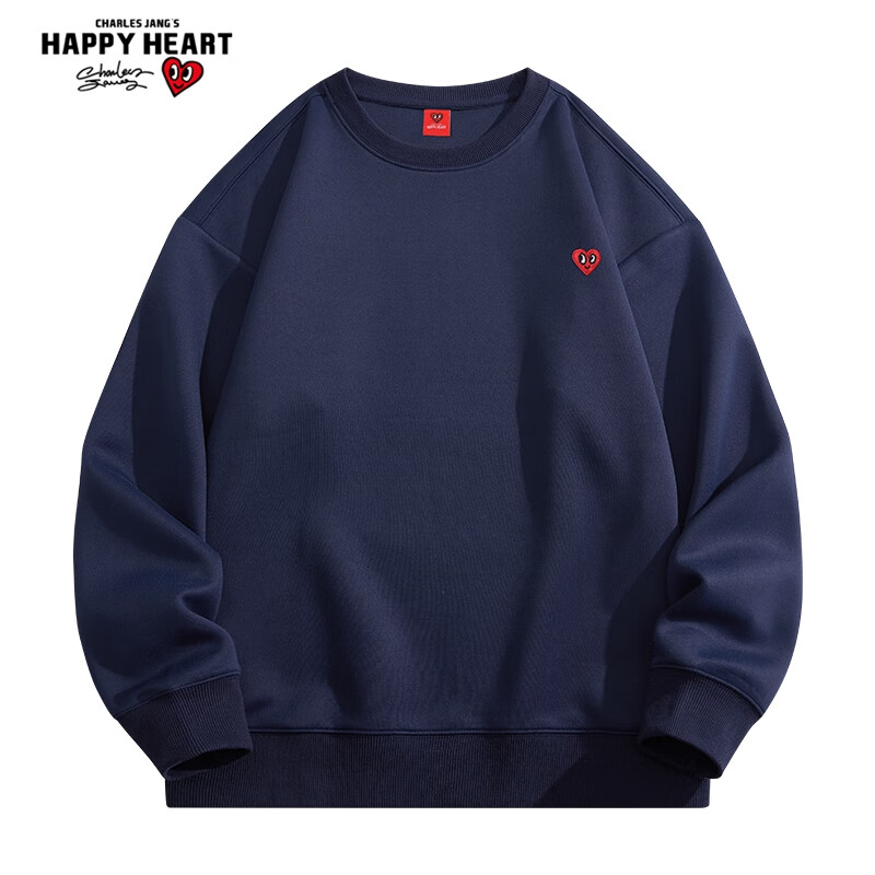 Chaersitaoxin [Bailu & Wang Churan Same Style] Sweatshirt, Unisex Couple Matching Style, Round Neck, Fleece-Lined Top, Navy Blue, Size M